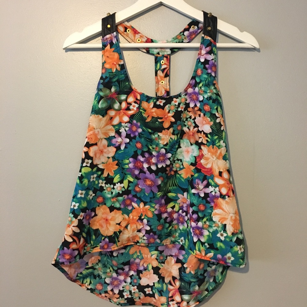 Bright Floral Studded Tank Top
